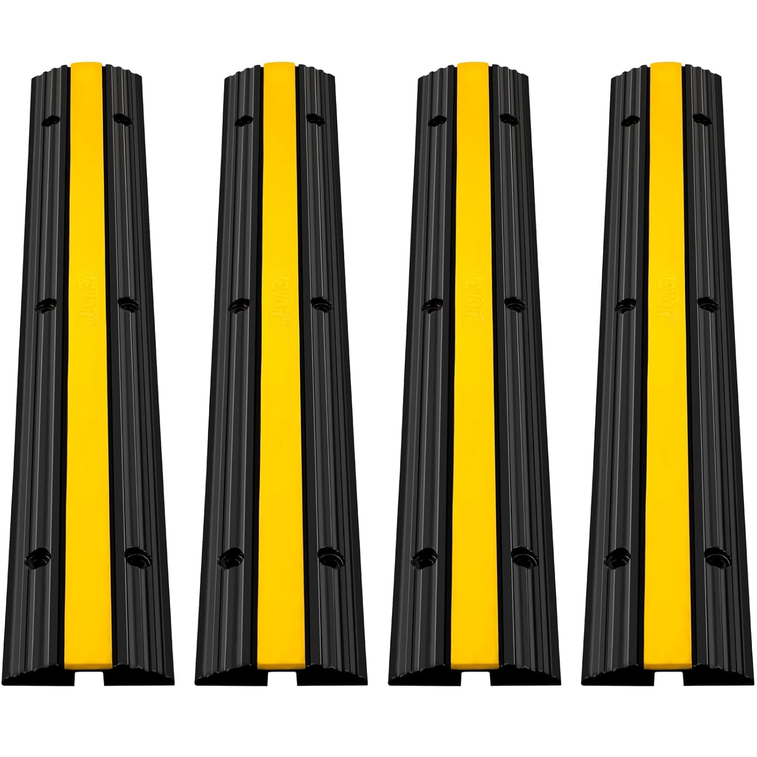 VEVOR 4 Pack of 1-Channel Rubber Cable Protector Ramps Heavy Duty 18000Lbs Load Capacity Cable Wire Cord Cover Ramp Speed Bump Driveway Hose Cable Ramp Protective Cover