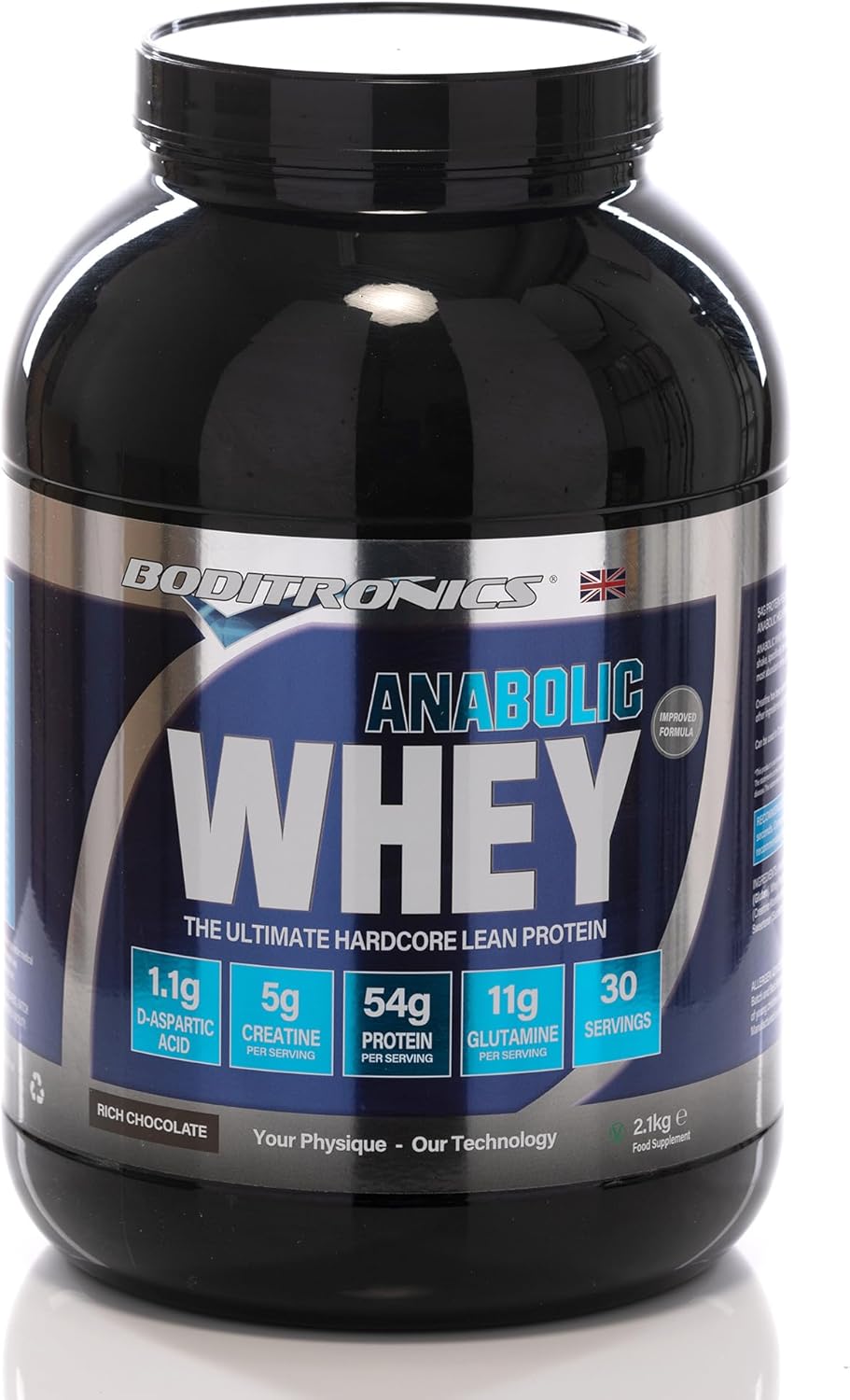 Boditronics Anabolic Whey Ultimate Muscle Building Whey Protein Powder with High Protein, D-Aspartic Acid, 5g Creatine, BCAA, and High Levels of L-Glutamine Protein Shakes (2.1 kg, Rich Chocolate)