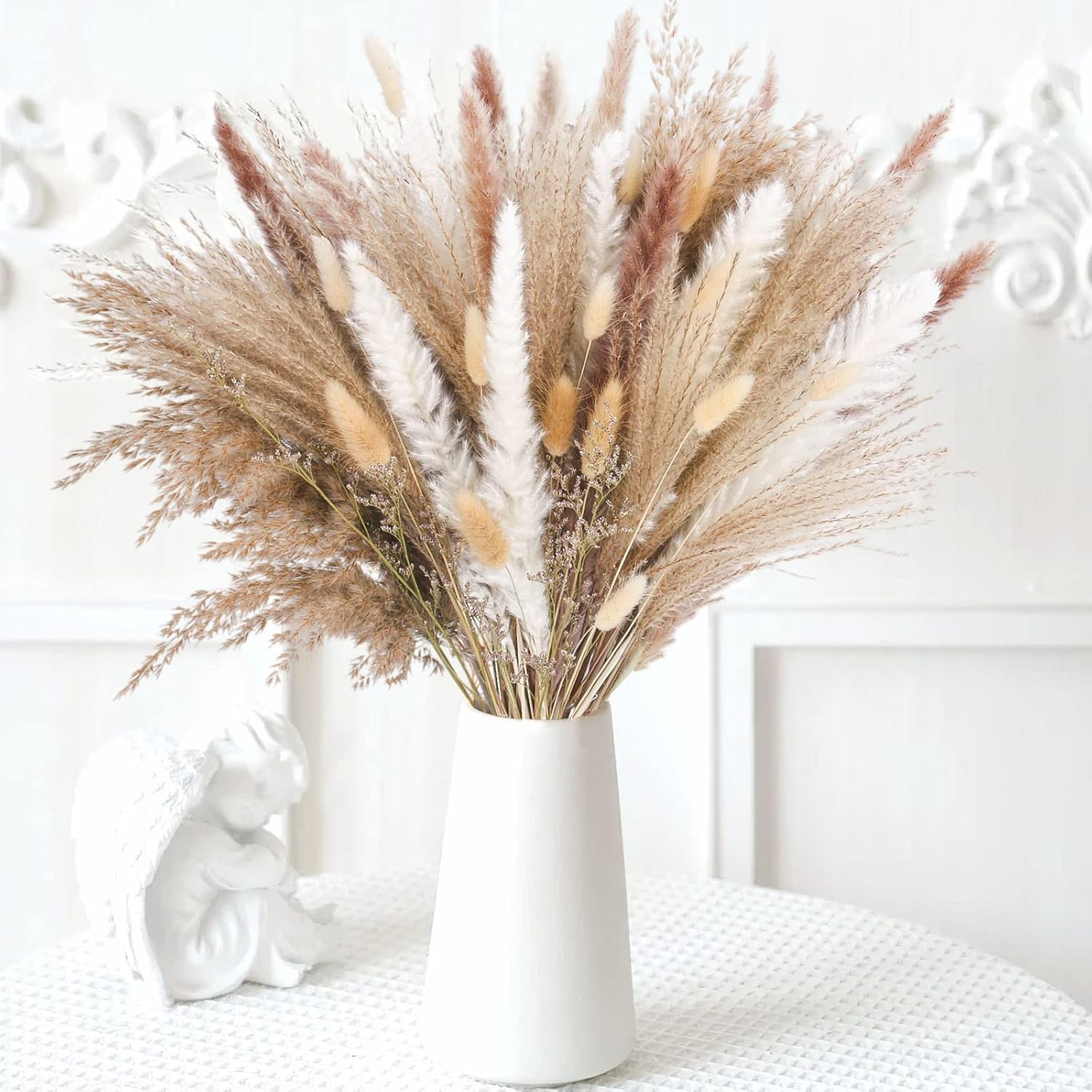 85 Pampas Grass Artificial Flowers Decorative, Natural Dried Pampas Grass Plants Fluffy Dried Flowers for Home Decor, Boho Living Room Decoration