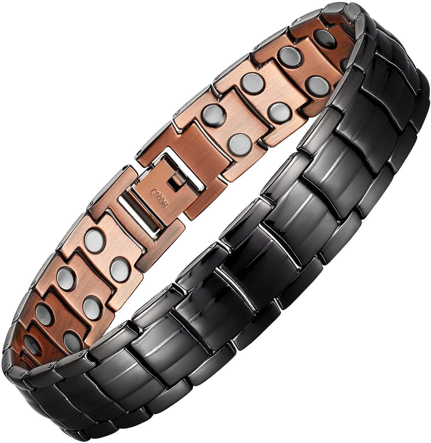 MagEnergy Mens Copper Magnetic Bracelets, 99.9% Pure Copper Bracelet with Double Row Magnets, Adjustable Wristband Brazaletes for Men