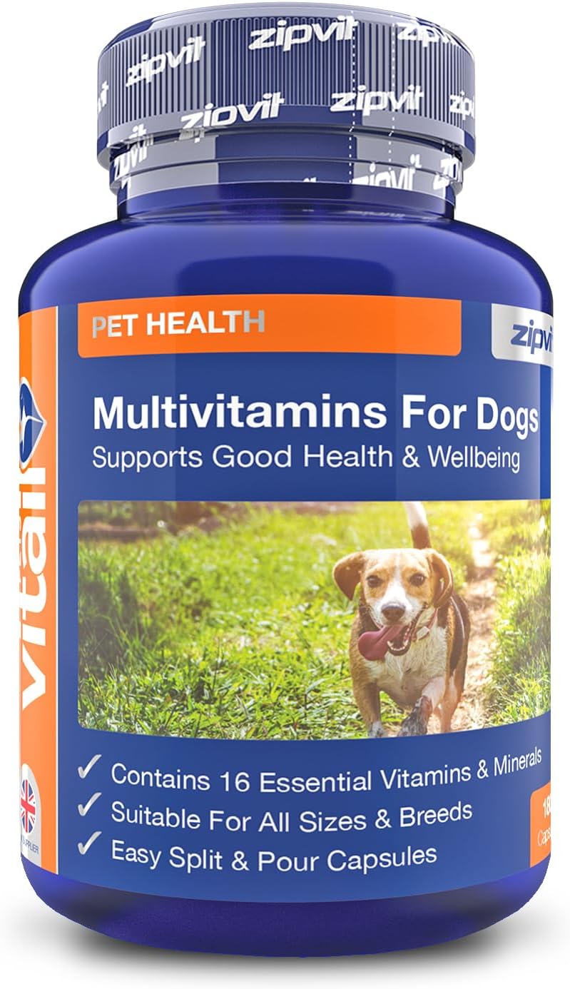 Multivitamin for Dogs, 180 'Split and Pour' Capsules. Pet Multi Vitamin Providing 16 Essential Vitamins and Minerals.