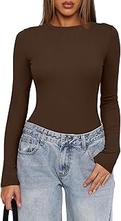 Darong Women's Long Sleeve Bodysuits Crew Neck Body Suits 2024 Basic One Piece Bodysuit Tops