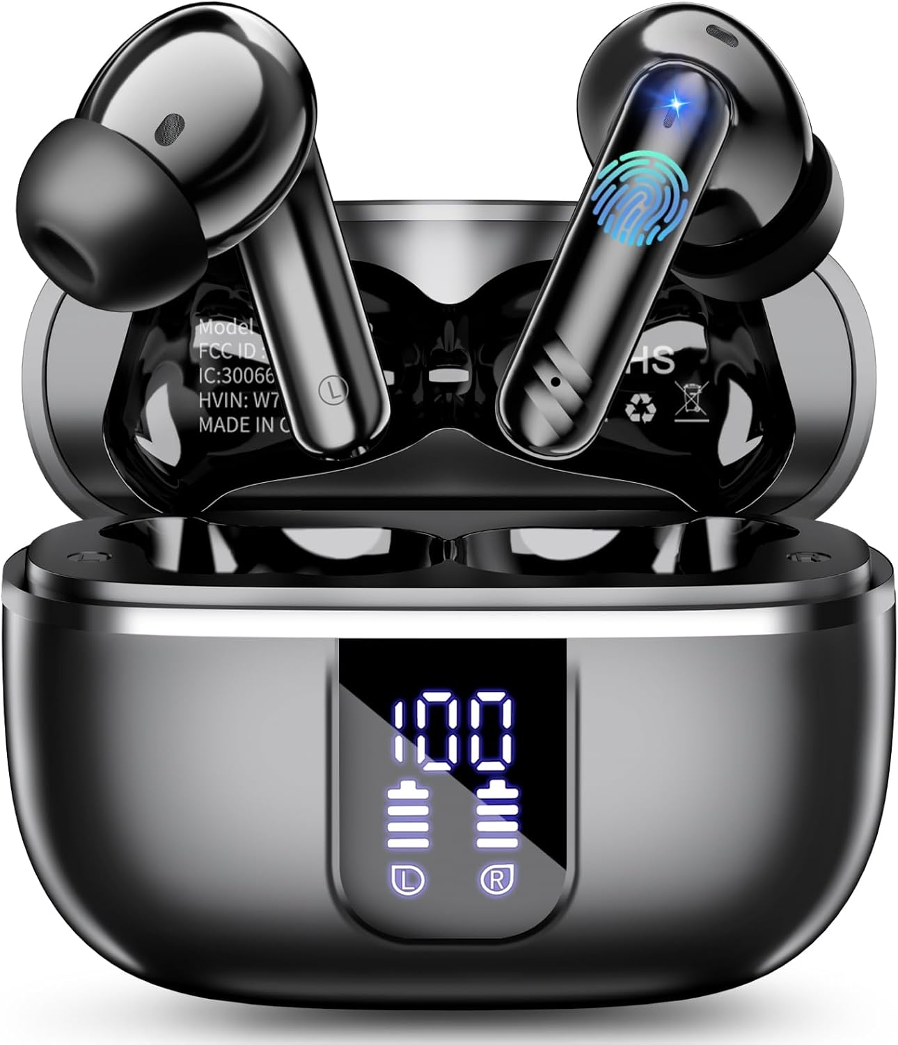 Wireless Earbuds, Bluetooth 5.4 Headphones in Ear Bass Stereo, Ear Buds with 4 ENC Noise Cancelling Mic, 38H Playtime with LED Display, IPX7 Waterproof Wireless Earphones for iOS Android, USB-C