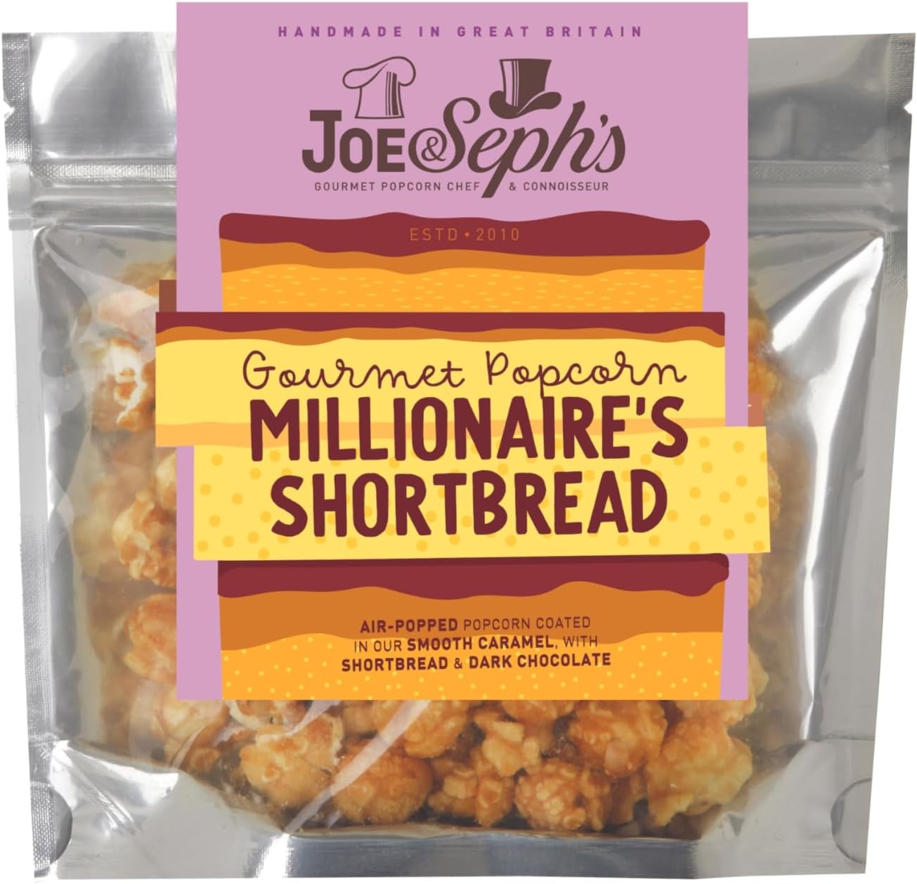 Joe & Seph's Millionaire's Shortbread Popcorn (1x30g), gourmet popcorn, on the go snack, sweet popcorn