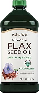 Piping Rock Flaxseed Oil | 16 fl oz | with Omega 3, 6, & 9 | Organic Cold Pressed | Non GMO, Gluten Free Supplement