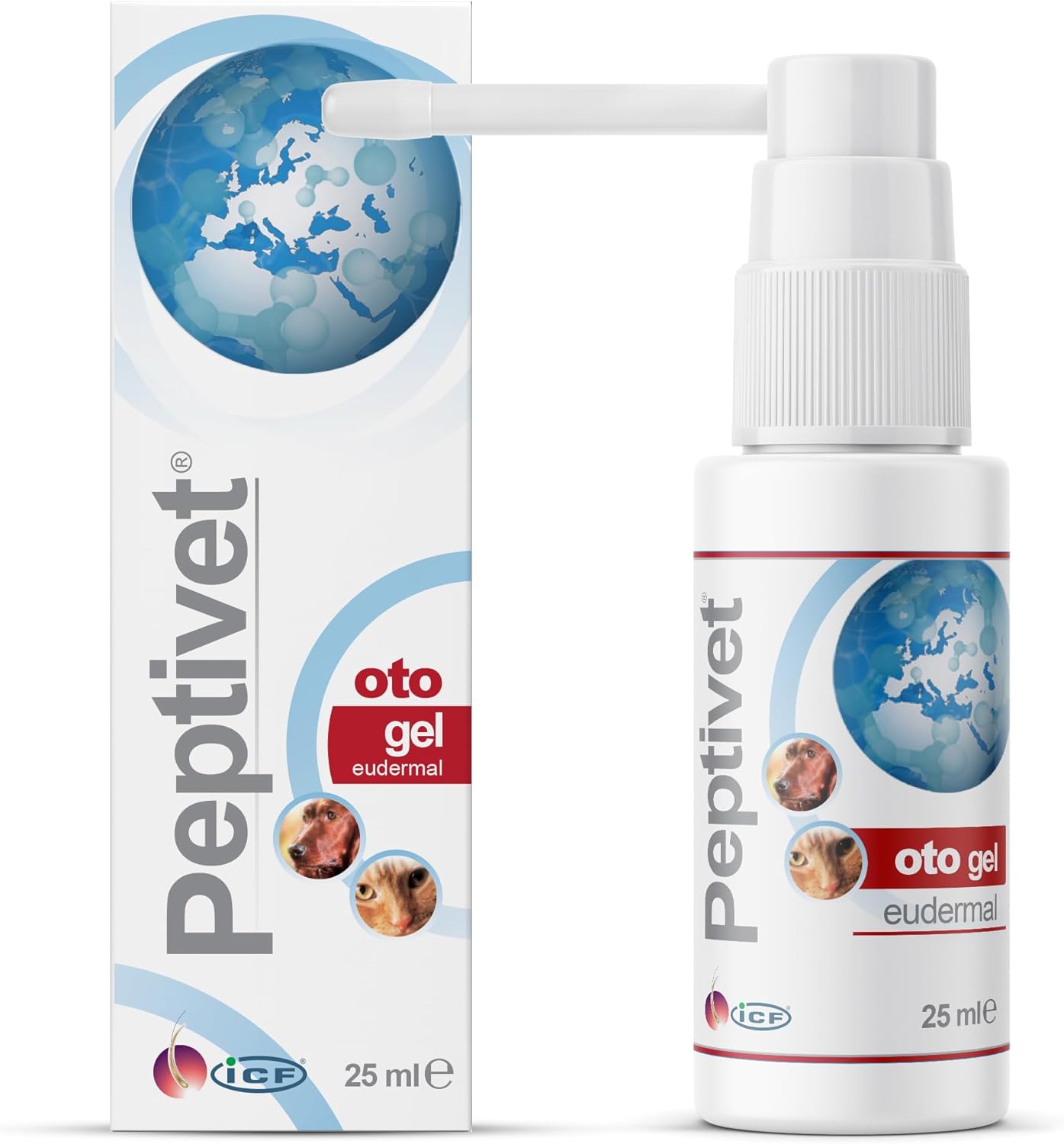 ICF Peptivet OTO Gel Ear Cleaner Gel for Dogs & Cats- Antibacterial Anti-fungal Yeast Management - Red Itchy Skin Relief - Easy to Use - 25 ml