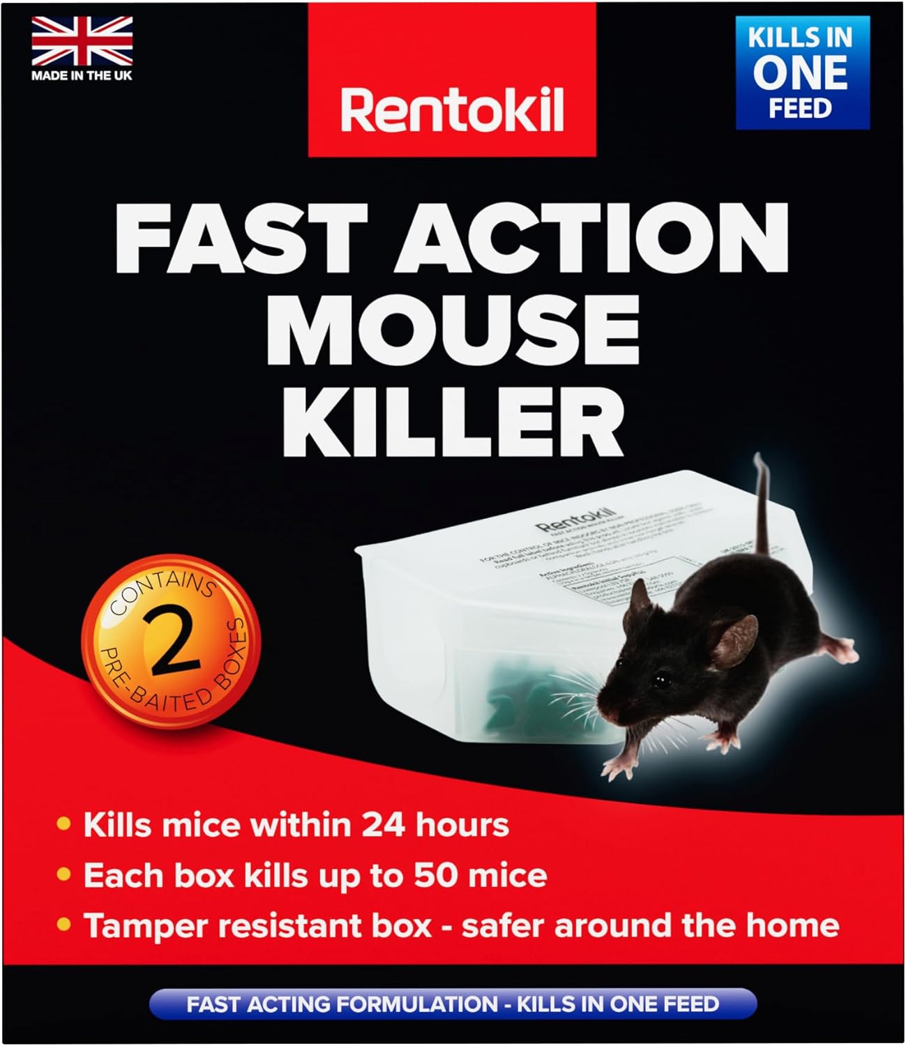 Rentokil PSF135 Fast Action Mouse Killer Twin Pack - Highly Effective Rodent Control Solution for Quick and Efficient Elimination of Mice, Safe for Indoor and Outdoor Use, Easy to Use