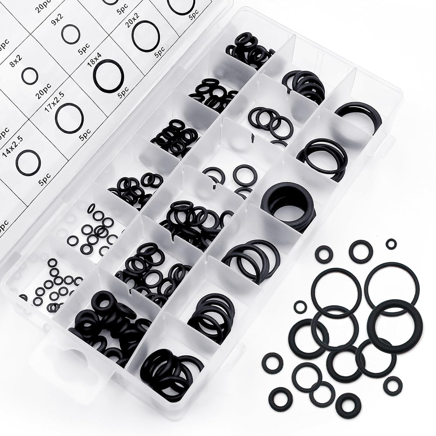 225 Pcs Rubber O Rings Kit, 18 Size Rubber Washer Seals, Kitchen Tap Washers Seals Spacers for Mixer Taps, Automotive Faucet Pressure Washers, Plumbing Sealing Repair