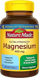 Nature Made Extra Strength Magnesium Oxide 400 mg, Dietary Supplement for Muscle, Nerve- Bone and Heart Support- 60 Softgels,