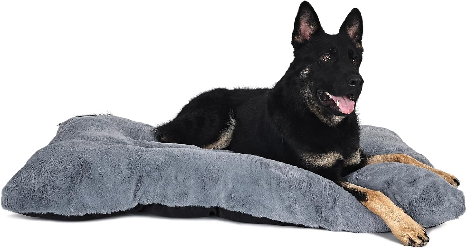 nononfish 48 inch Dog Crate Bed for Extra Large Dogs Washable with Anti-Slip Bottom fit Metal Crates or Cages,Faux Fur XXLarge Pet Pads 48 x 30 for Kennel Jumbo Plus Sleeping Mattress,Dark Gray