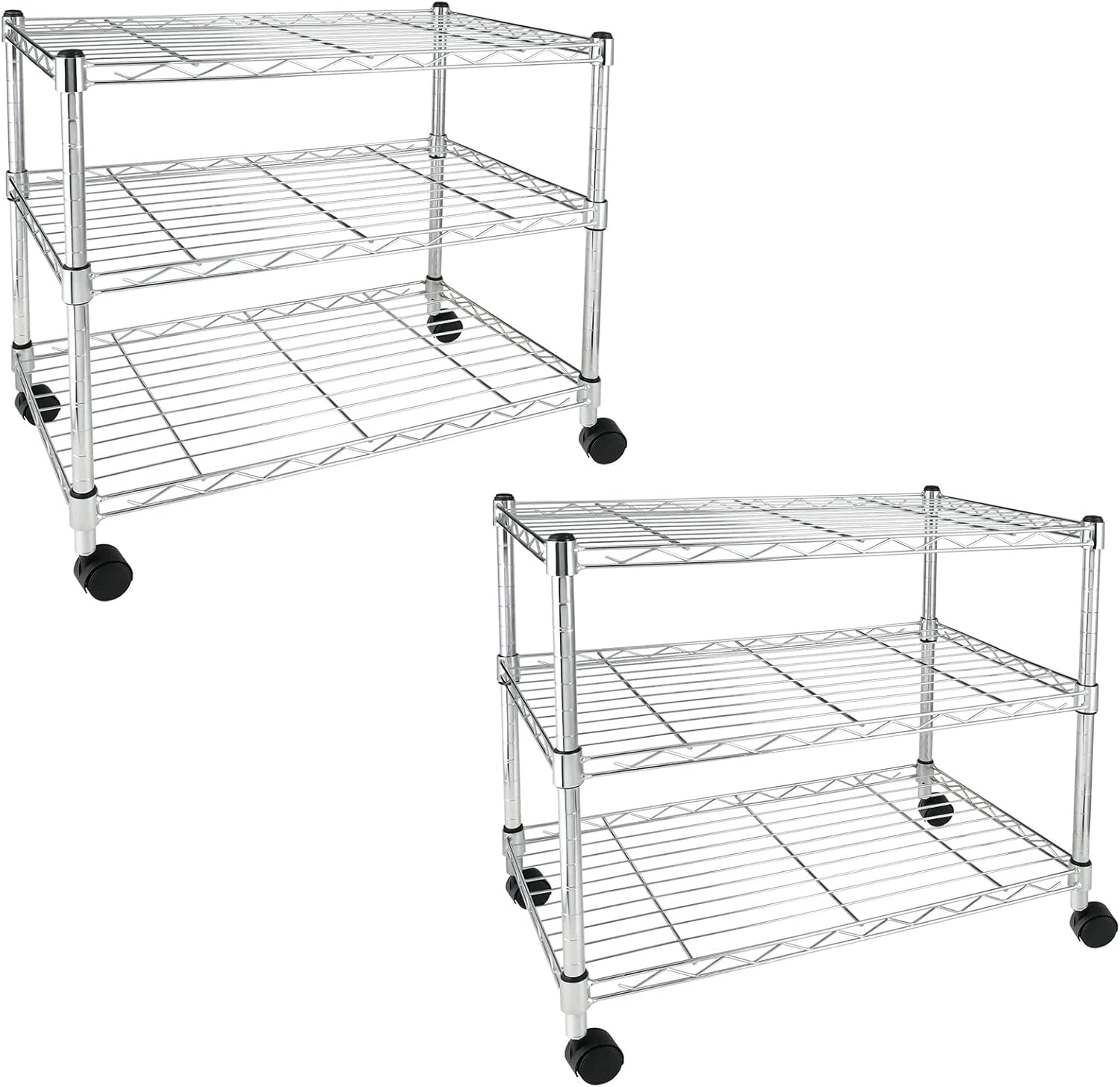 Simple Deluxe 3-Tier Heavy Duty Storage Shelves 750Lb Capacity, 24.02" D x 13.78" W x 21.97" H Shelving Unit for Pantry, Garage, Laundry and Kitchen, Chrome, 2 Pack