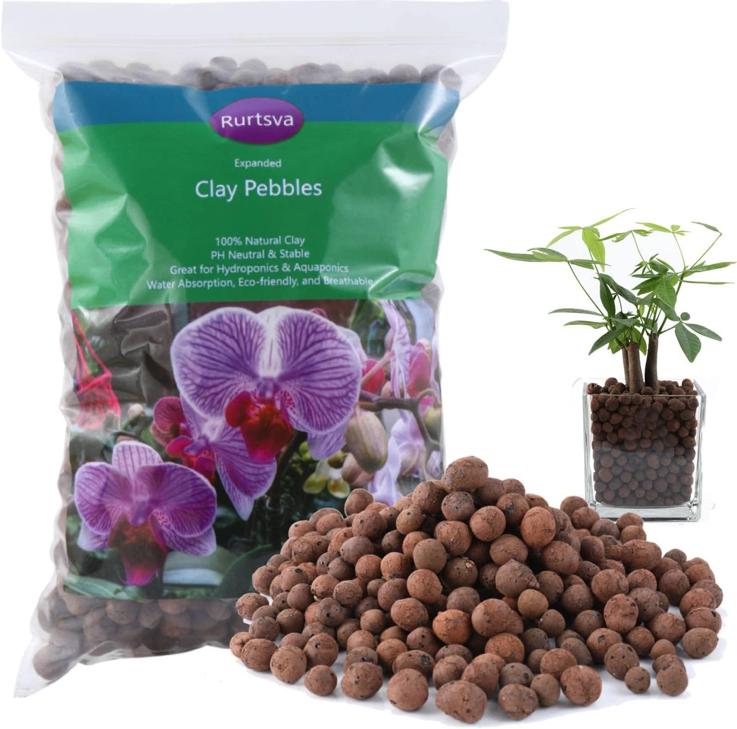 Natural Organic Clay Pebbles, 2LBS 8mm-18mm Expanded Leca Balls Plant Garden Soil, Grow Media for Hydroponics, Decoration, Aquaponics, Gardening Essentials