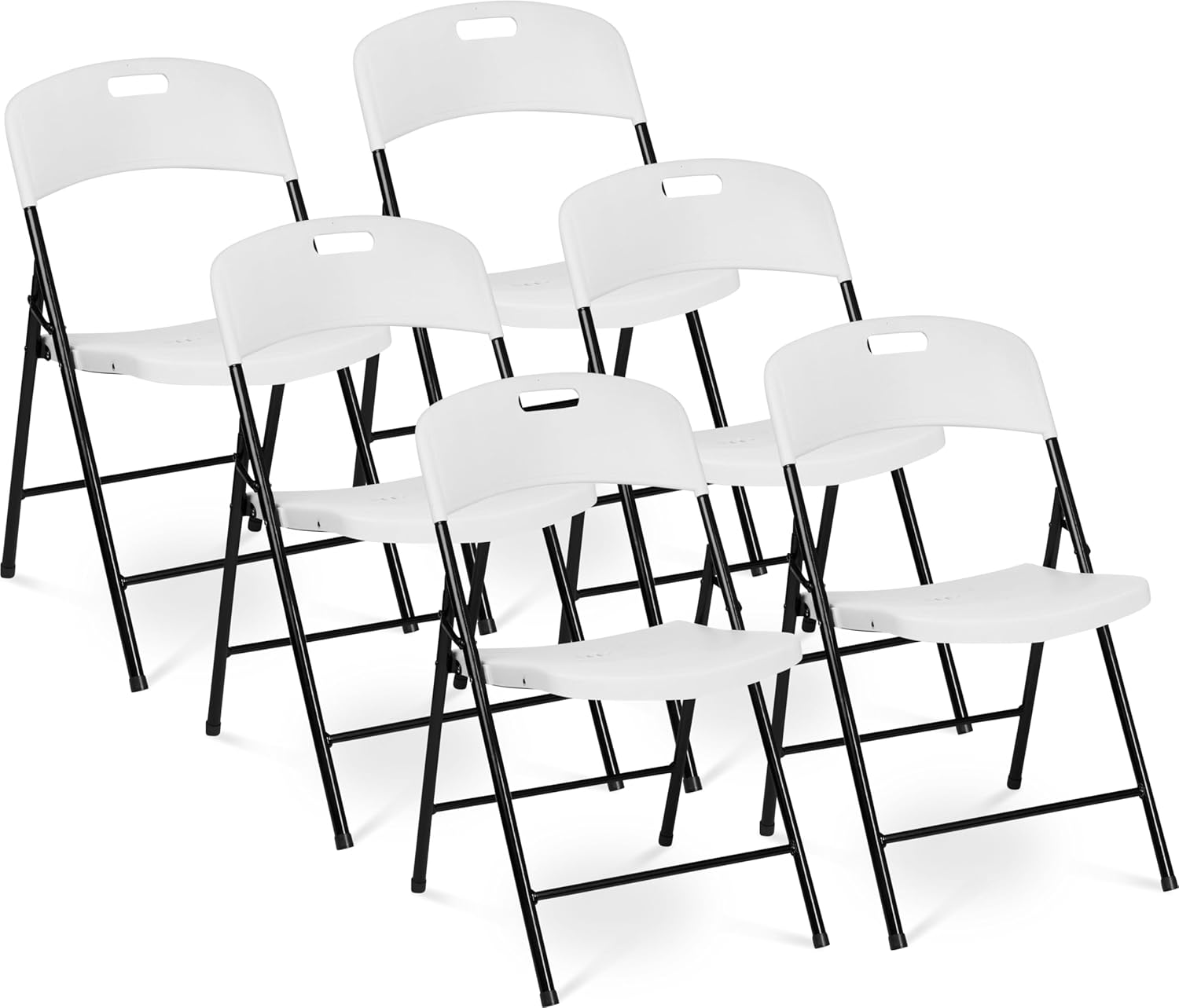 Oline Folding Chair, Indoor Outdoor Plastic Commercial Stackable Foldable Guest Chairs for Events Office Wedding Party Picnic Kitchen Dining, 350lb Capacity (White, 6 Pack)