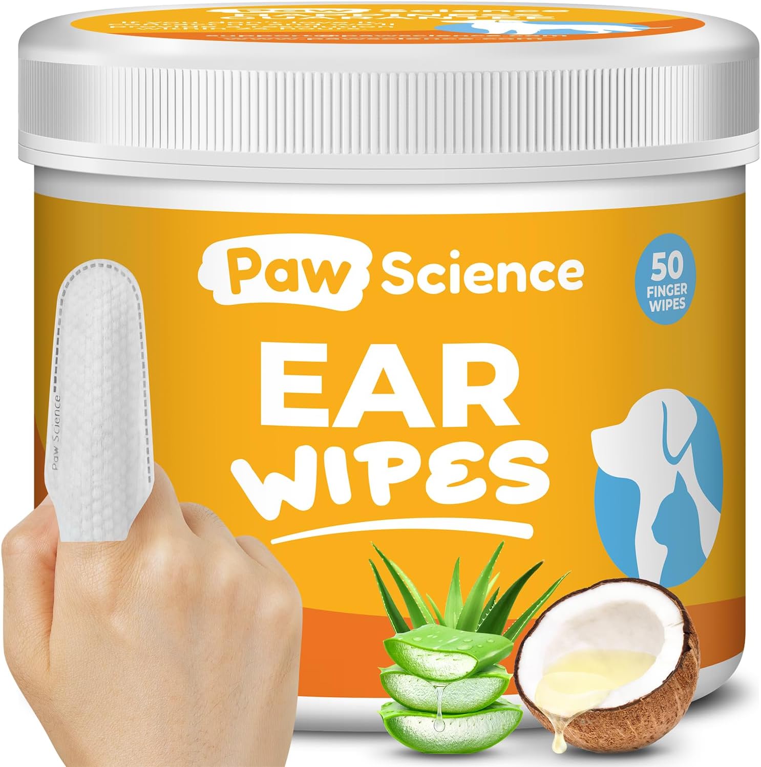 Dog Ear Cleaner Wipes – Finger Wipes for Dogs – Cleaning, Soothing, and Deodorizing Itchy Ears – Pet Ear Relief Solution - Coconut Scent