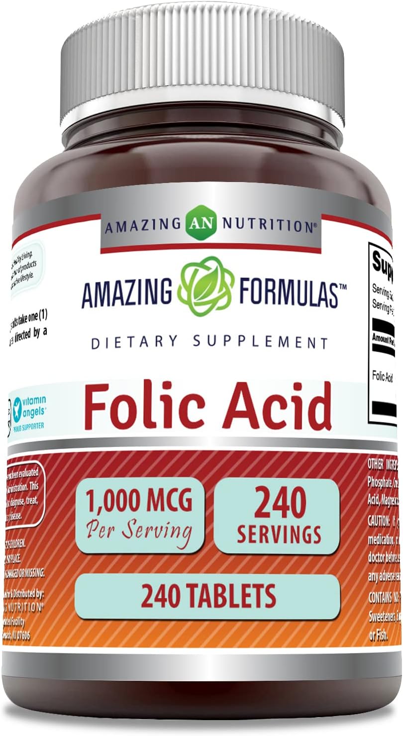 Amazing Formulas Folic Acid 1000 Mcg (1 Mg) | 240 Tablets Supplement | Vitamin B9 | Non-GMO | Gluten Free | Made in USA
