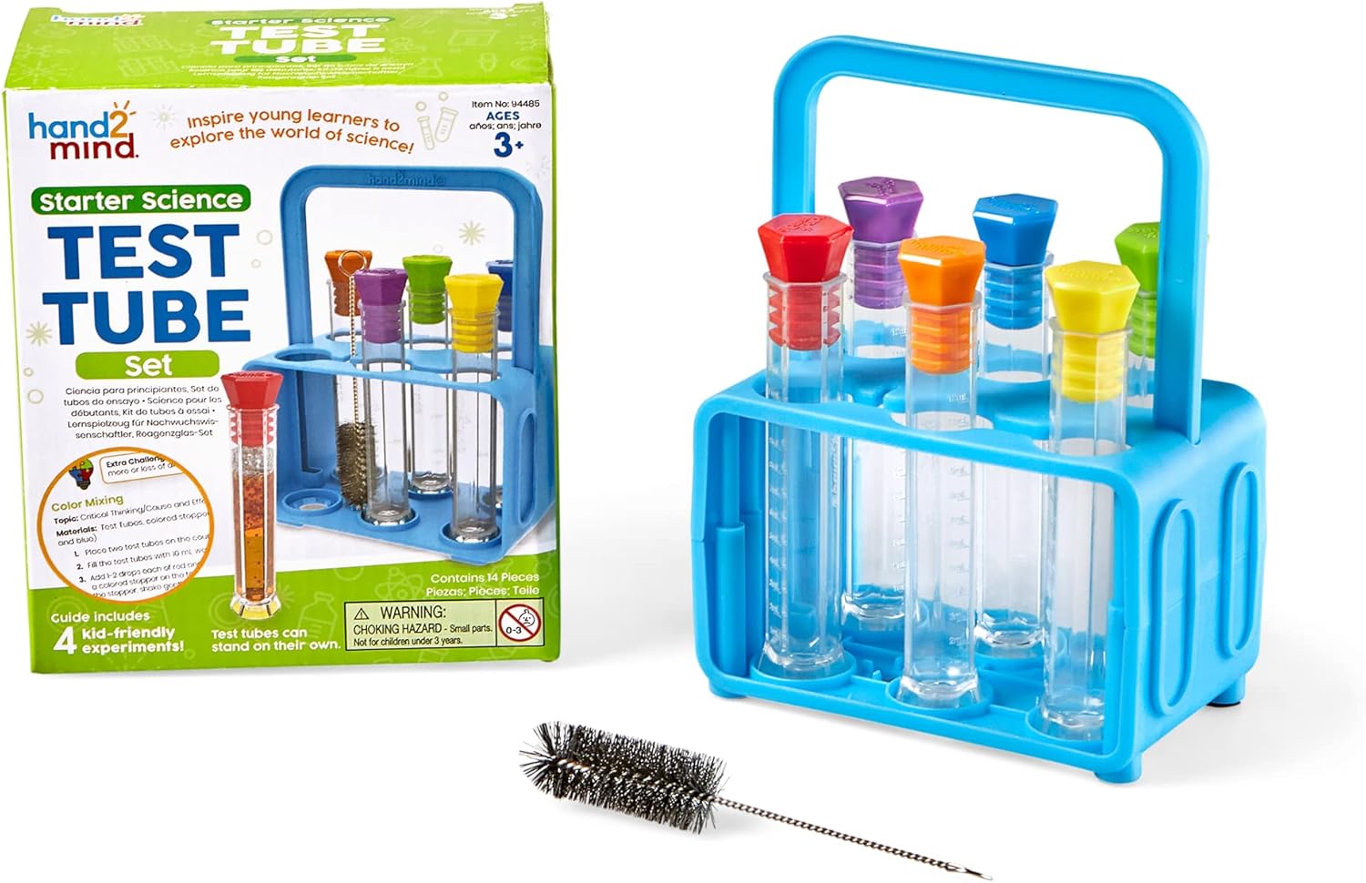 Learning Resources Starter Science Test Tube Set, Flat Bottom Test Tubes, Test Tube Rack, Science Supplies, Test Tubes with Lids, Science Experiments, Science Kits for Kids (6 Tubes)