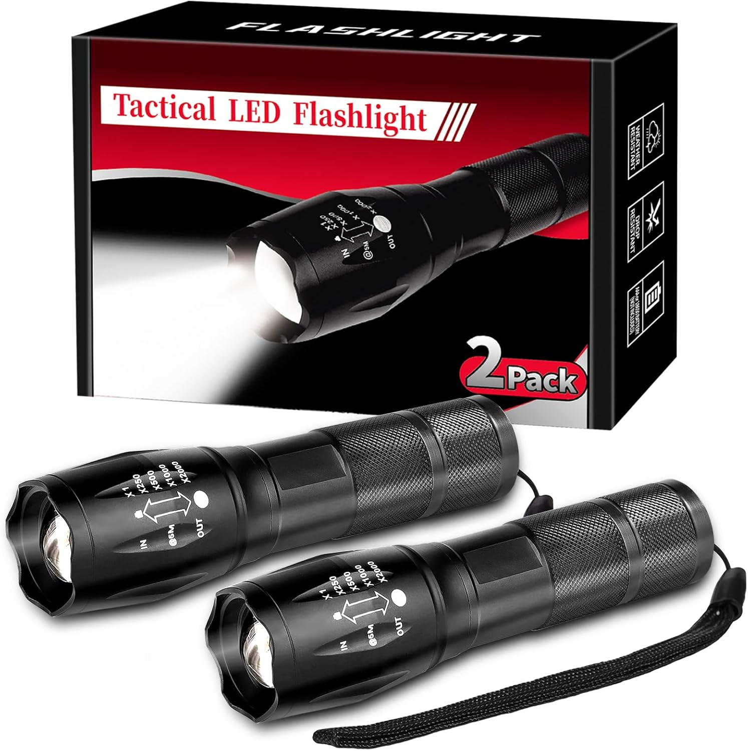 LED Flashlight 2 Pack, Small Flashlights High Lumens with 5 Modes, Waterproof Zoomable Tactical Flash Light for Camping Biking Hiking Outdoor Home Emergency, Camping Essentials Gear