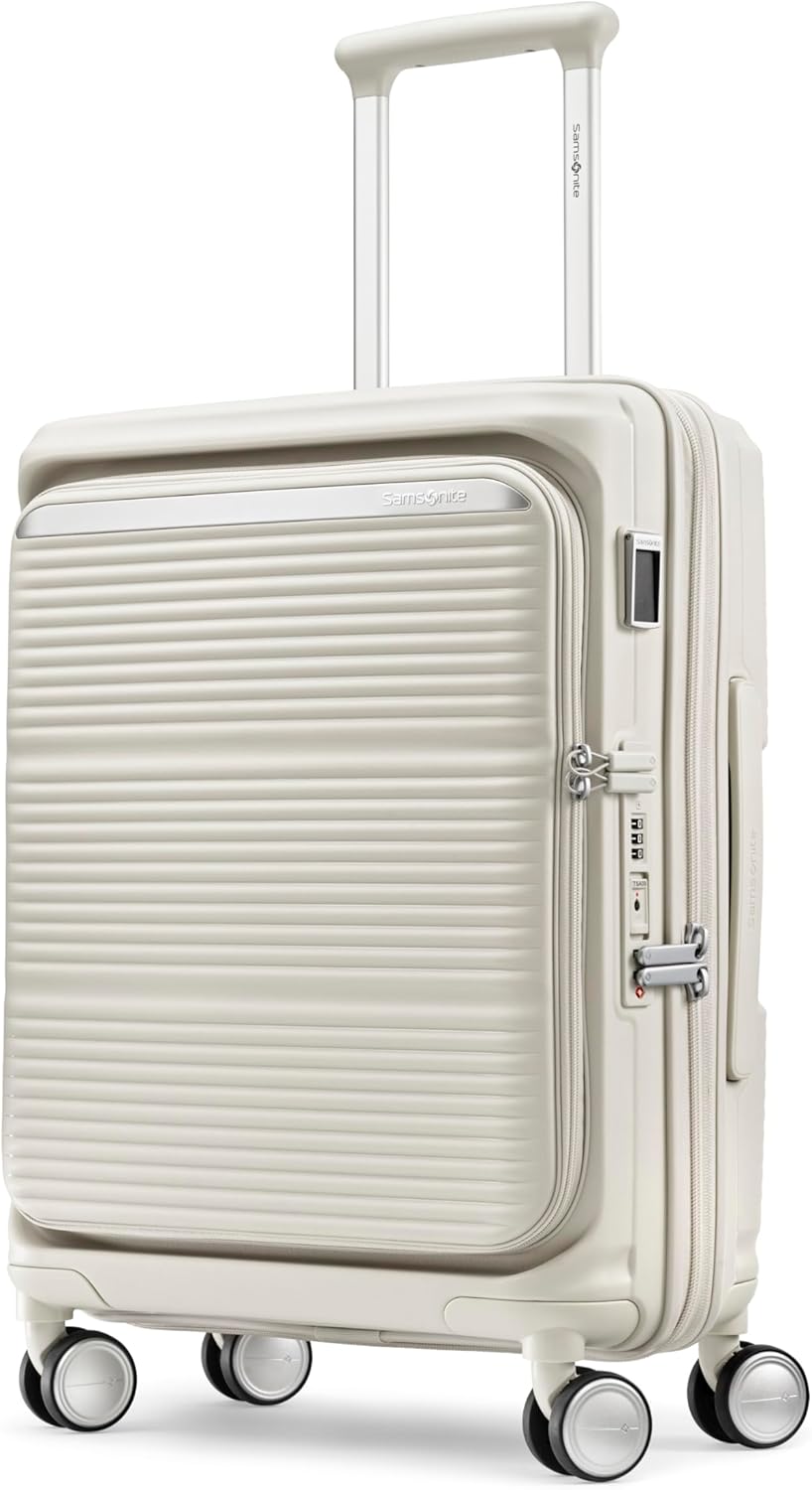 Samsonite Paralux Global Carry-On Luggage - Innovative Design - Quick Access Front Pocket - Dual Suspension Wheel Technology - TSA Lock - Expandable - Includes Removable Packing Cubes - Stone Grey