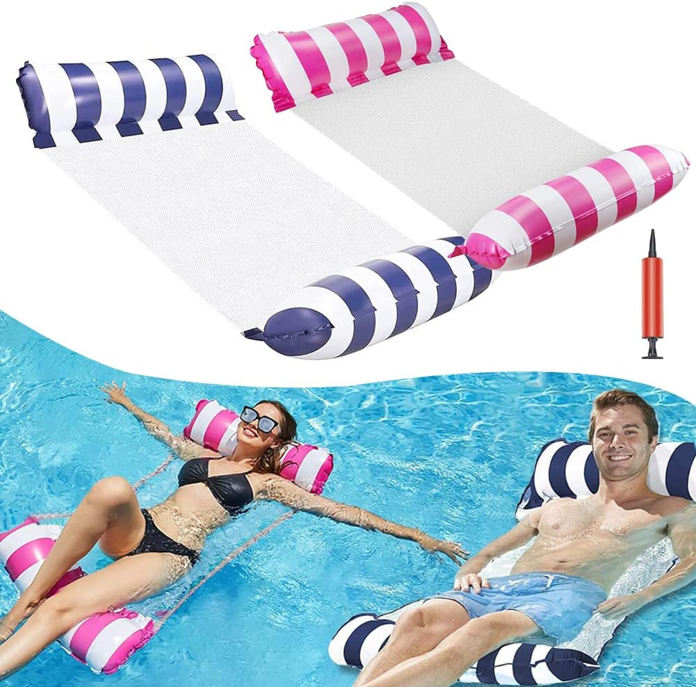 Govfrey 2 Pack Inflatable Lilo Pool Floats Mesh Net Middle Cool Inflatables Multi-Purpose Lay Sit Ride Relax Louge Chair Raft Bed Lightweight Beach Travel Kids Adults Swimming Pool Water Party Toys