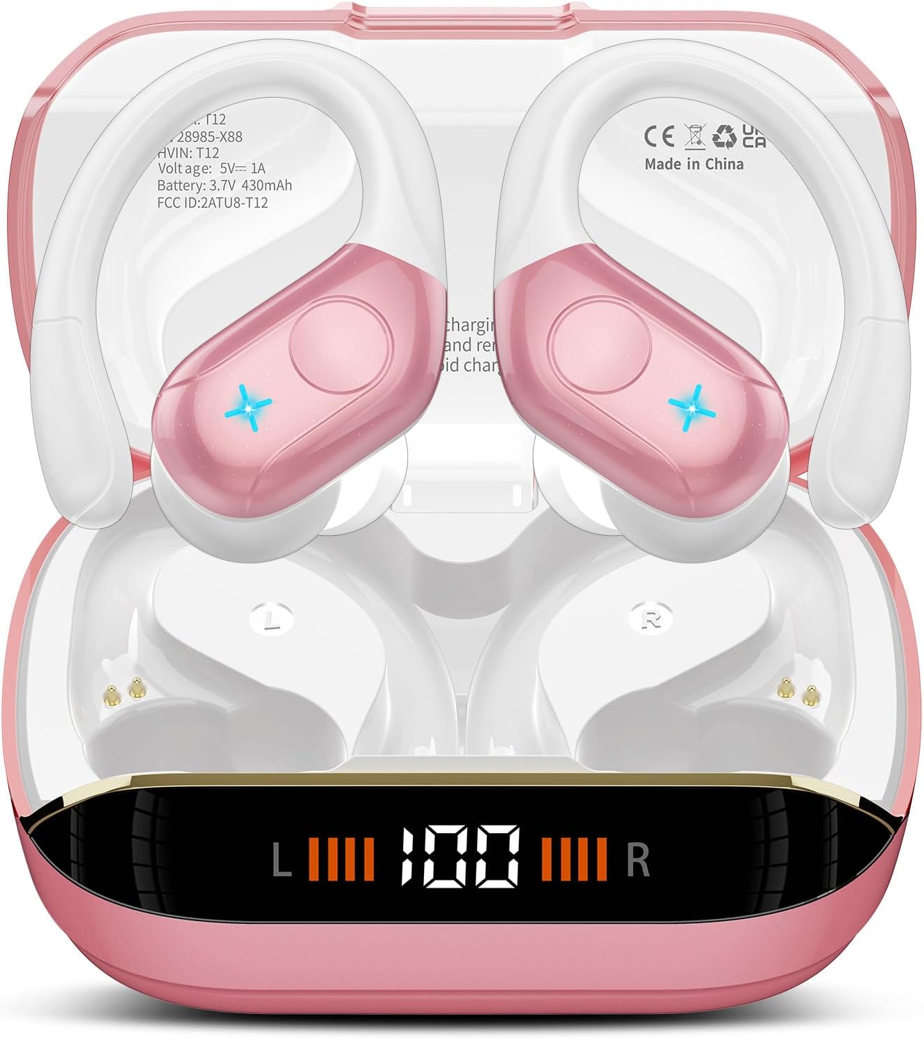 Qecnato Wireless Earbuds, Bluetooth Headphones Ear Buds, IP7 Waterproof Sports Earphones Bluetooth Earbuds with 4 ENC Mic, Running, Blush Pink