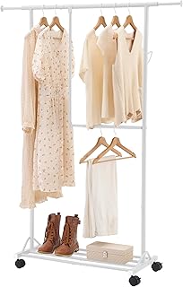 Clothing racks for hanging clothes with wheels, Adjustable Dismantle Double Rod, Heavy Duty Clothes Organizer Hanging, Pants Scarves Dress Suits, Multi-functional, Bedroom Studio Apartment