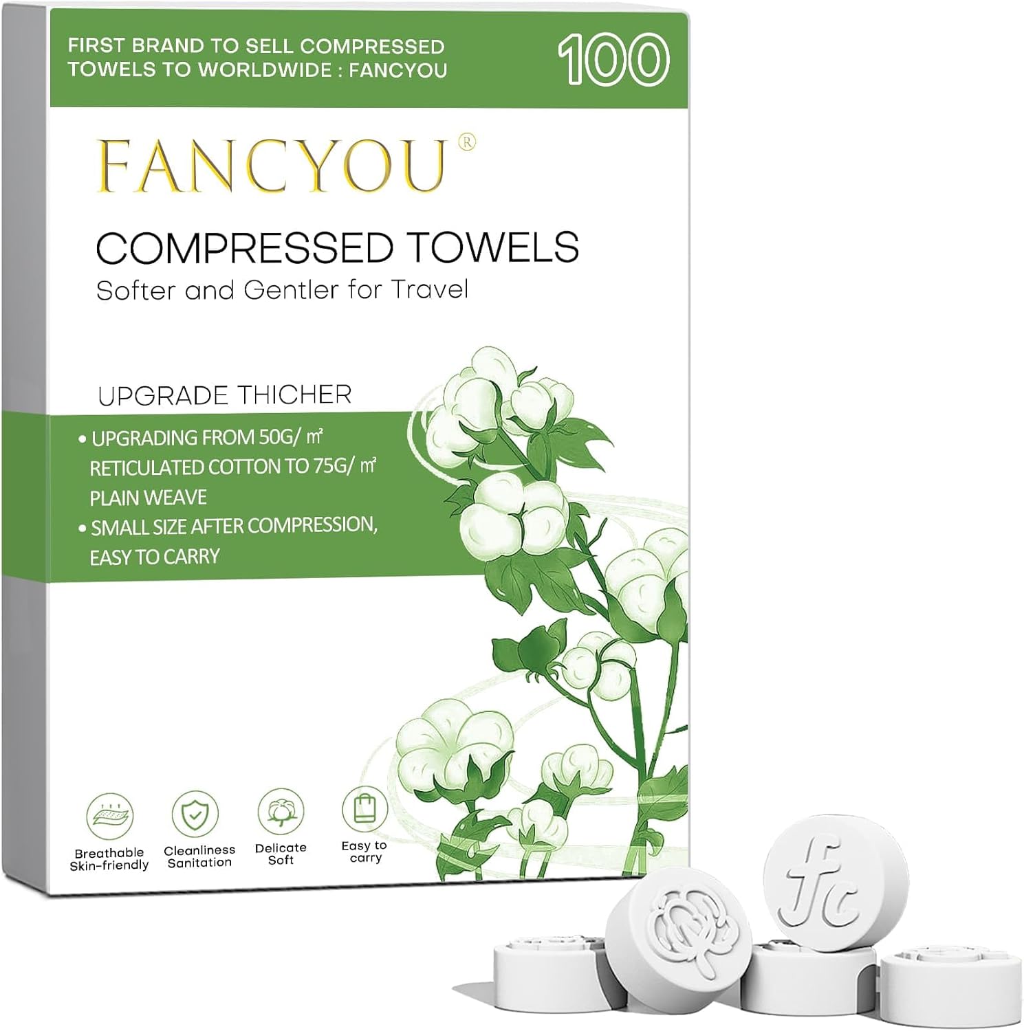 Disposable Face Towels Tablets 9"X7.5" 100 Pack Bulk Packed Compressed Facial Expandable Cleansing Towelettes Disposable Washcloth Coin Tablets for Beauty & Personal Care(Green)