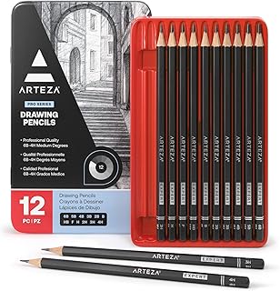 ARTEZA Drawing Sketch Pencils Set of 12, Medium (6B - 4H), Drawing Pencils for Sketching, Artist Graphite Pencils for Drawing