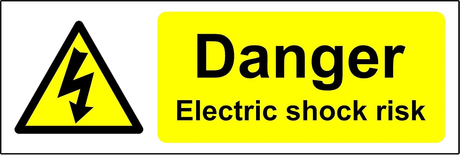 Danger electric shock risk Safety sign - Self adhesive sticker 150mm x 50mm