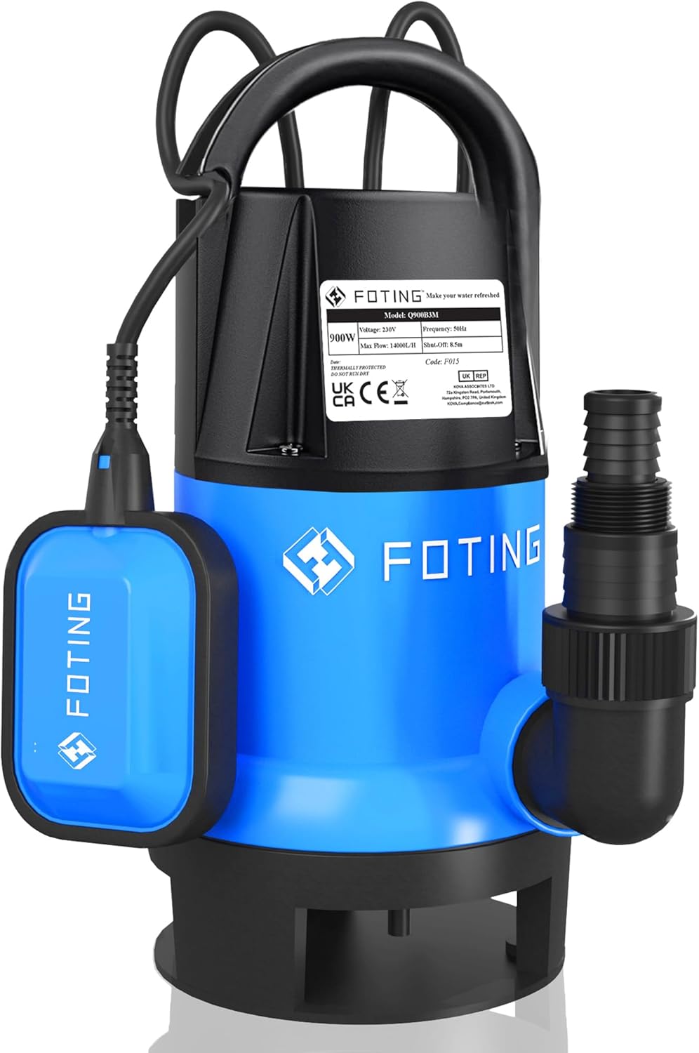FOTING 900W Submersible Water Pump for Dirty/Clean Water, 14000 L/H Electric Sump Pump with Float Switch, Portable Water Pump to Empty Pool, Drainage Pump for Garden Pond, Pools, Hot Tub, Ditches