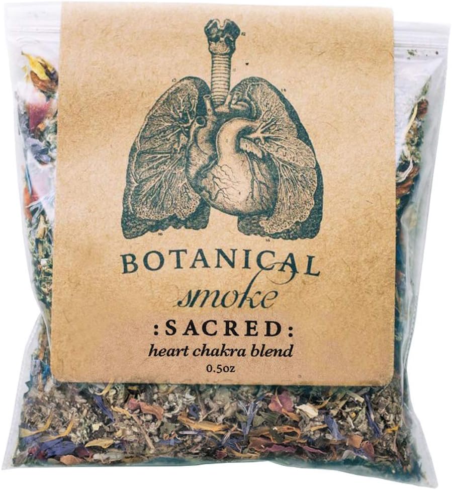 Anima Mundi Apothecary Smokable Herbs - Sacred Smoke - Heart Chakra Herbal Smoking Blend - with Relaxing Botanicals Like Mugwort, Skullcap, Blue Cornflower, Calendula & Rose Petals (0.5oz)