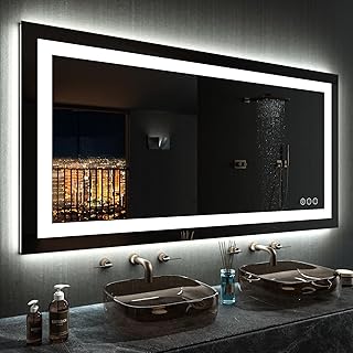LOAAO 50"X30" LED Bathroom Mirror with Lights, Anti-Fog, Dimmable, RGB Backlit + Front Lighted, Bathroom Vanity Mirror for Wall, Memory Function