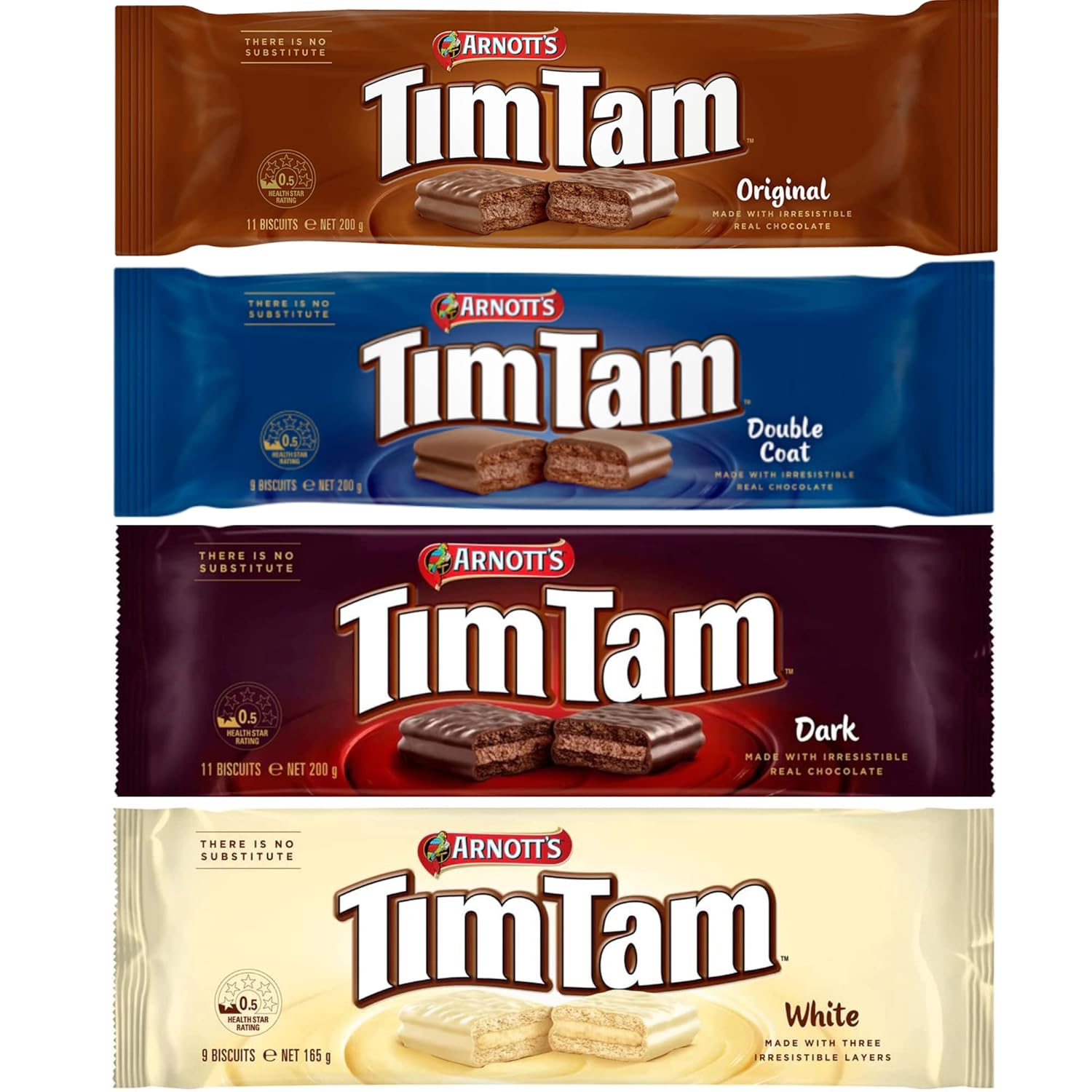 ARNT'S Tim Tam Chocolate Biscuits - 4 Pack Favorites - Original, Dark, Double Coat, White - Imported from Australia