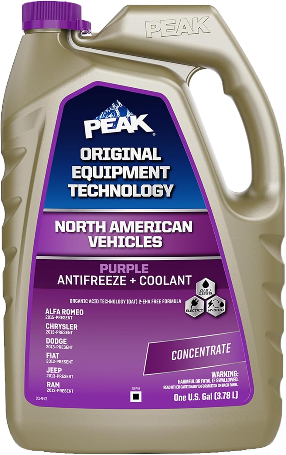 PEAK OET Extended Life Purple Concentrate Antifreeze and Coolant for North American Vehicles, Long-Lasting Premium Engine Coolant/Antifreeze with Organic Acid Techology (Oat), 1 Gal.