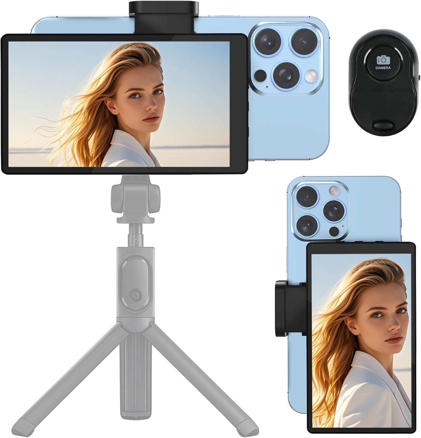 APEKX 5" Phone Vlog Selfie Monitor Screen, Enhanced Phone Vlog Screen for Live Streaming, Compact Selfie Screen Monitor Compatible with iPhone Android for Vlogging and TikTok Content Creation (Black)