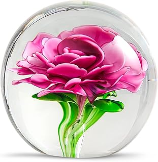 Hand Blown Glass Flower Paperweight Figurine for Office Desk.Give You A Gift from The Person You Love, The Garden Decoration.(Pink Flowers)
