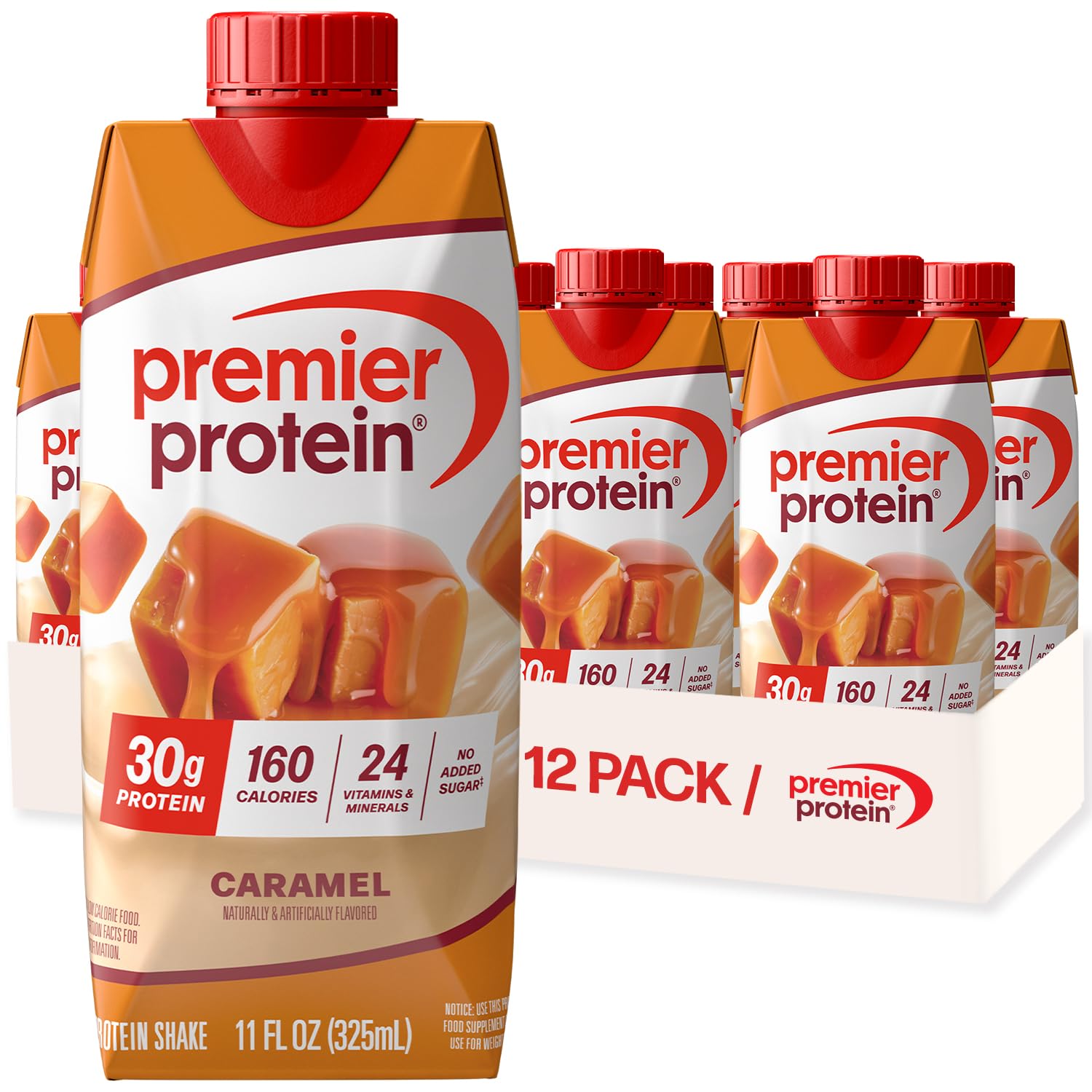 Premier Protein 30g High Protein Shake, Caramel, 12 Pack | 160 Calories, 24 Vitamins & Minerals, No Added Sugar, Supports Muscle Health, Gluten-Free, 11 oz