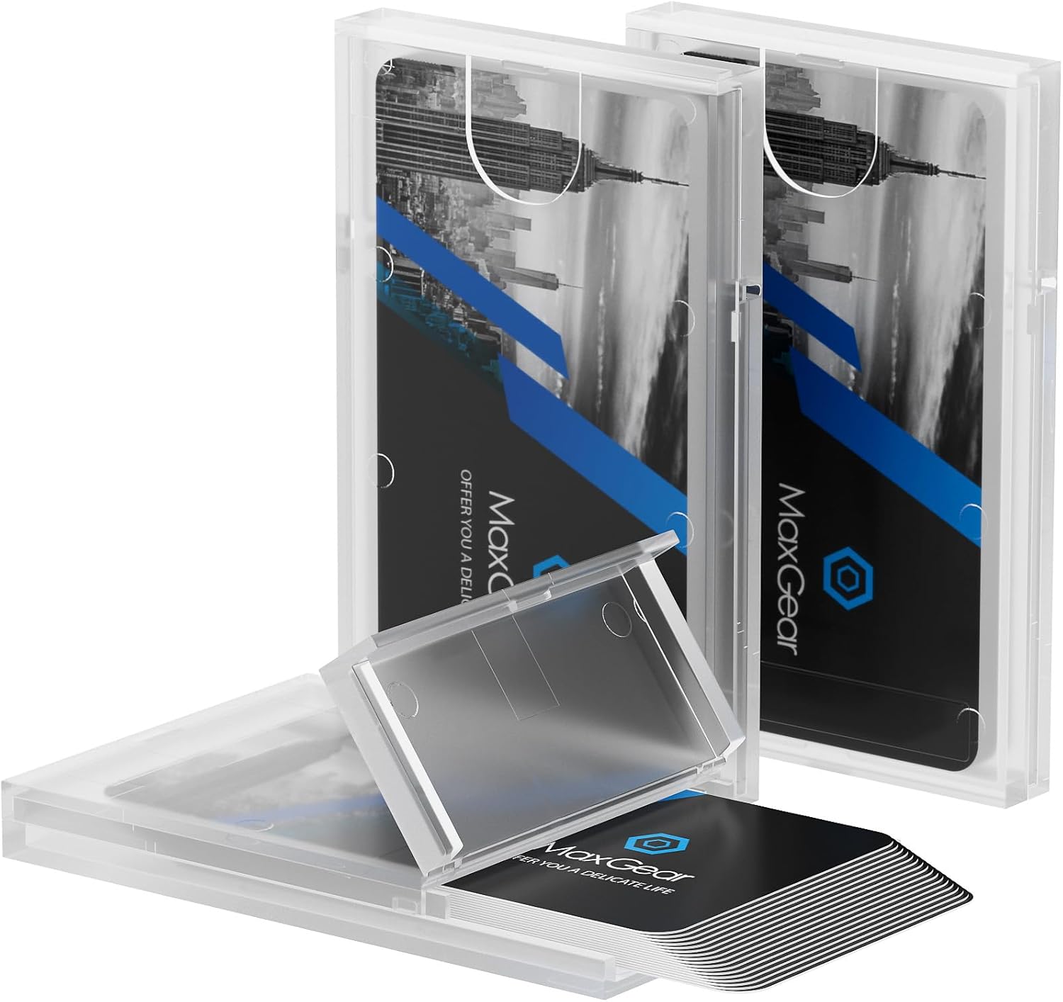 MaxGear 3 Pack Plastic Business Card Holder, Clear Card Case for Men & Women Slim Professional Credit Cards Carrier for Business Cards, Super Light, 3.9 x 2.5 x 0.4 inches