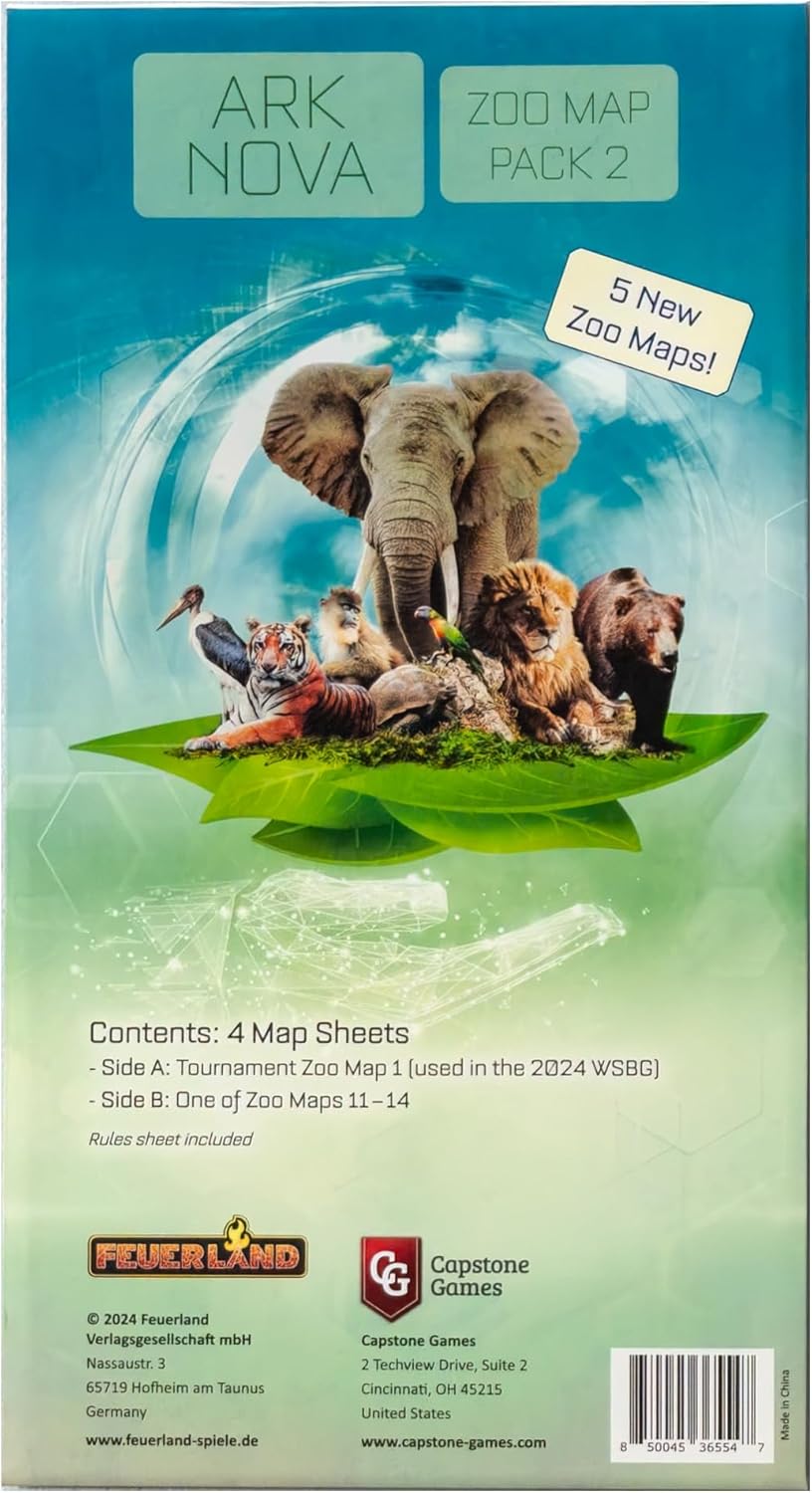 Capstone Games Ark Nova Zoo Map Pack 2 - Game Accessory Expansion Set Age 14+, Expand Your Collection, All New Mechanics and Layouts to Explore