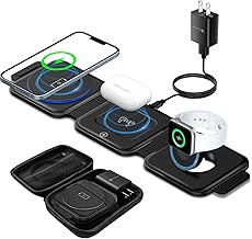 Wireless Charger 3 in 1 with Adapter and Travel Case,Fast Wireless Charging Station,Wireless Charging Pad Compatible with iPhone 14/13/12/11 Series,AirPods 3/2/Pro 2/Pro,iWatch Ultra/8/7/6/5/4/3/2/SE