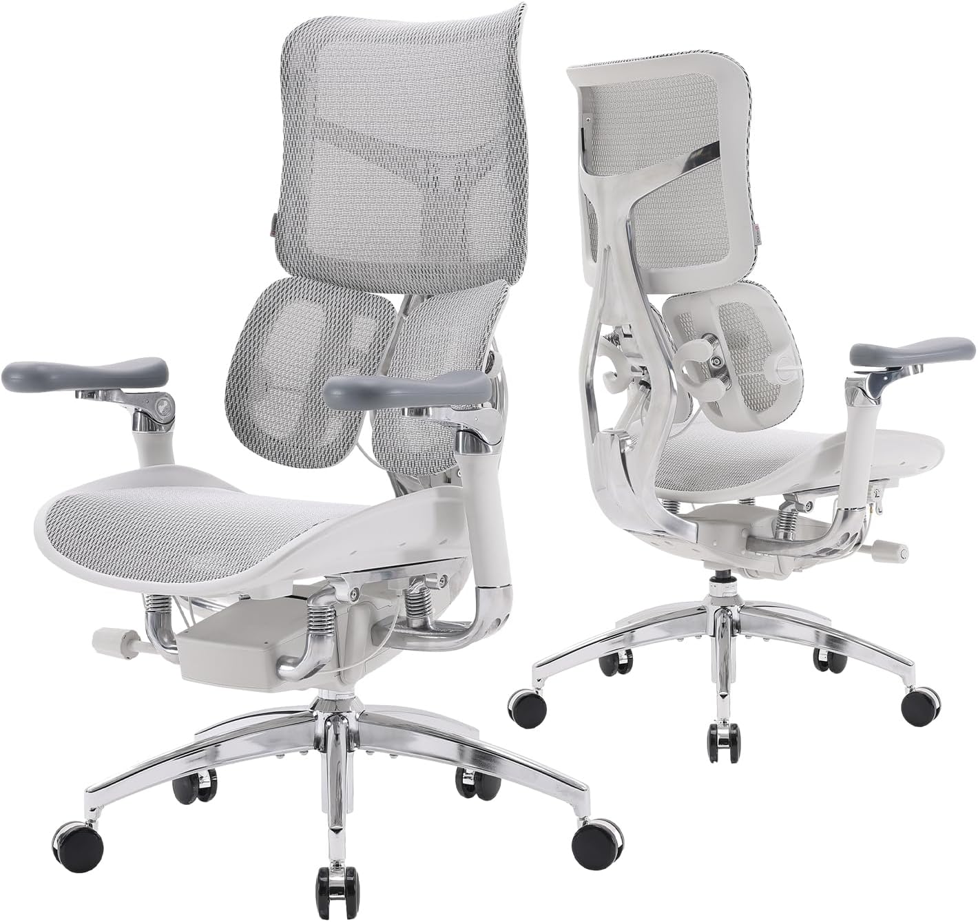 SIHOO Doro S300 Ergonomic Office Chair, Dual Dynamic Lumbar Support, 6D Coordinated Armrests, Adjustable Rolling Desk Computer Gaming Chair (White Italian Velvet Mesh)