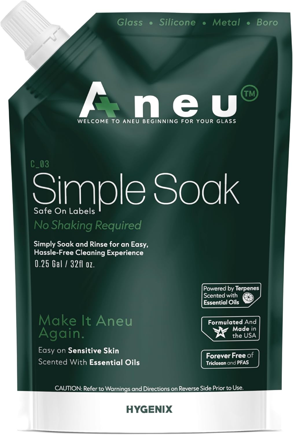 Aneu Simple Soak 32oz – Soak & Rinse Formula | Easily Dissolves Tough Resins & Grime | No Shaking Required | Cleans Glass, Silicone, Metal, & Borosilicate | 32oz - 1 Pack