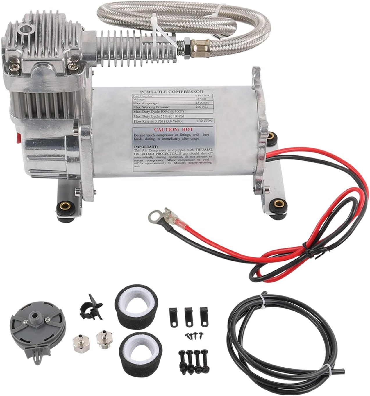 12V 444C 200 PSI Chrome Air Compressor for Auto/Motorcycle