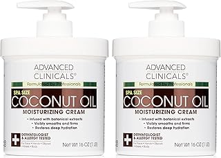 Advanced Clinicals Coconut Moisturizing Cream for Skin Care (Pack of 2), 16 Oz | Women, Men | Moisturizing, Dry Skin