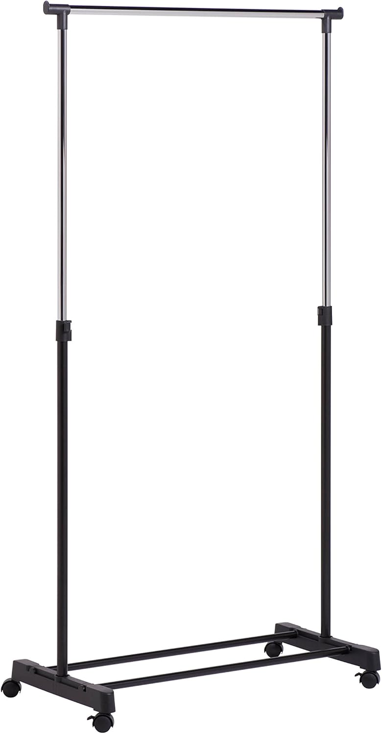 Honey-Can-Do Adjustable Height Rolling Metal Clothes Rack GAR-01122 Chrome 30 lbs