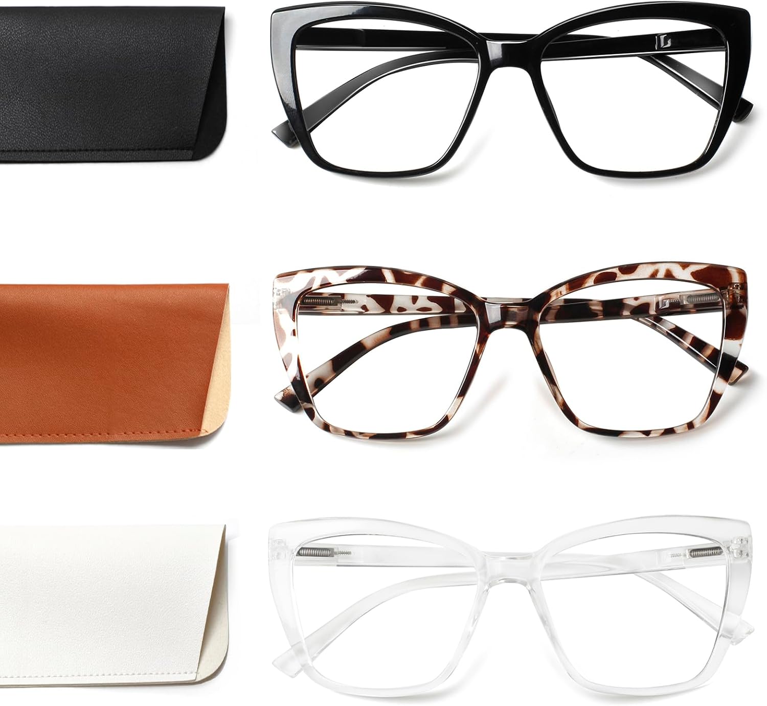 3 Pack Oversized Reading Glasses Cat Eye Blue Light Readers for Women Designer Fashion Big Unbreakable Eyewear