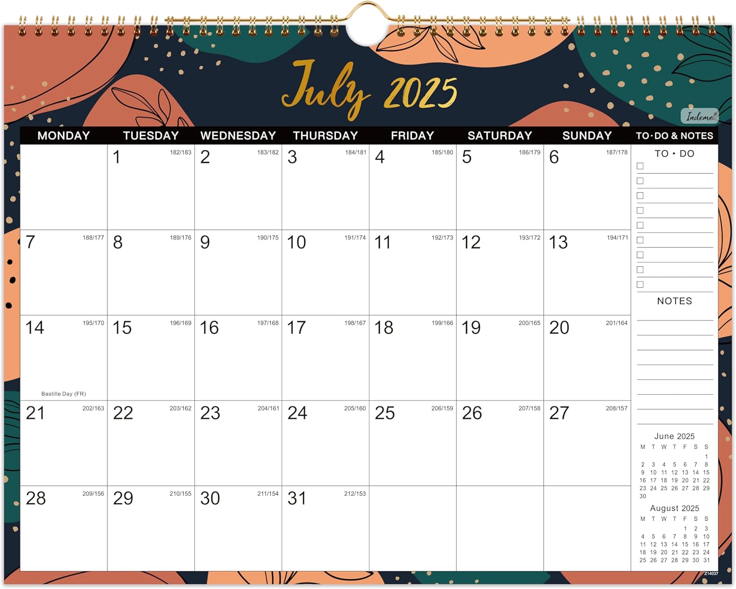 Calendar 2025-2026 - Wall Calendar 2025-2026, Calendar from July 2025 - December 2026, Large Ruled Blocks Perfect for Planning and Organizing for Home or Office, 37.6 x 29 cm