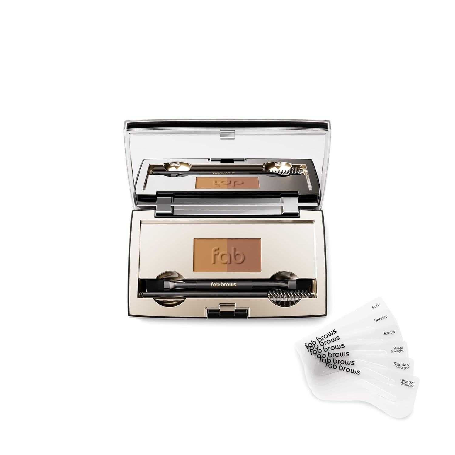 Duo Eyebrow Kit, Ultimate Brow Stencil Kit with Compact Powder Mirror and Eyebrow Shaper, Waterproof Eye Makeup Contour Palette Set for Eyebrow, Eyebrow Cosmetics, (Light/Medium Brown)