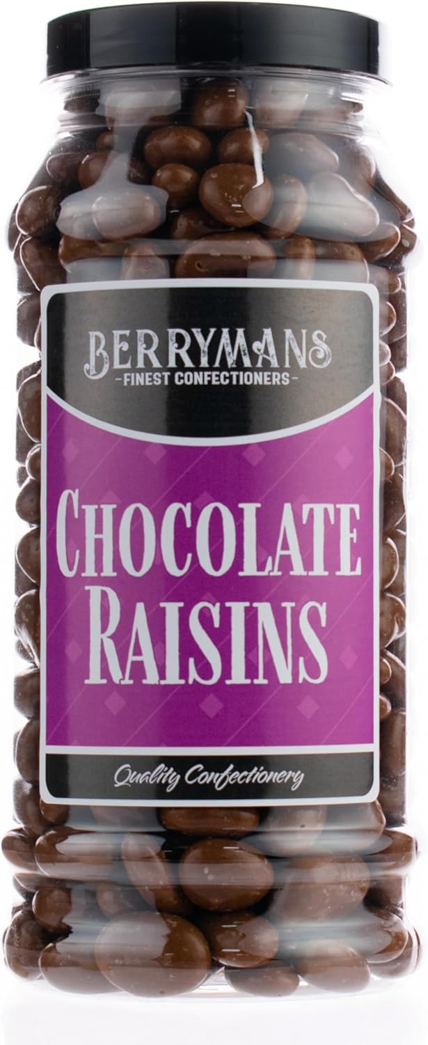 Original Chocolate Raisins Chocolate Covered Raisins Retro Sweets Gift Jar By Berrymans Sweet Shop - Classic Sweets, Traditional Taste.