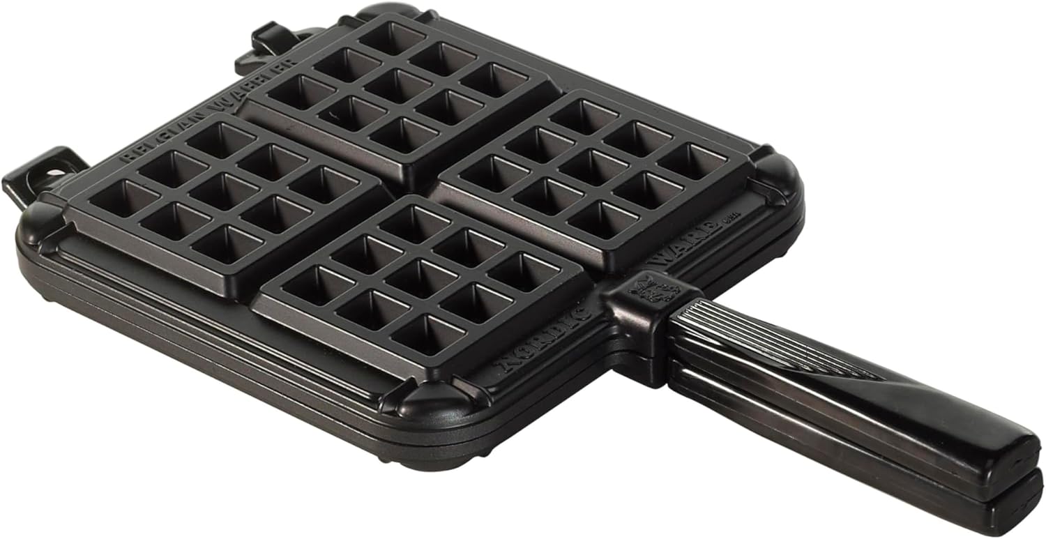 Nordic Ware Stovetop Belgian Waffle Maker, Cast Aluminium Waffle Iron, Mould for Belgian Waffles Made in The USA, Colour: Black