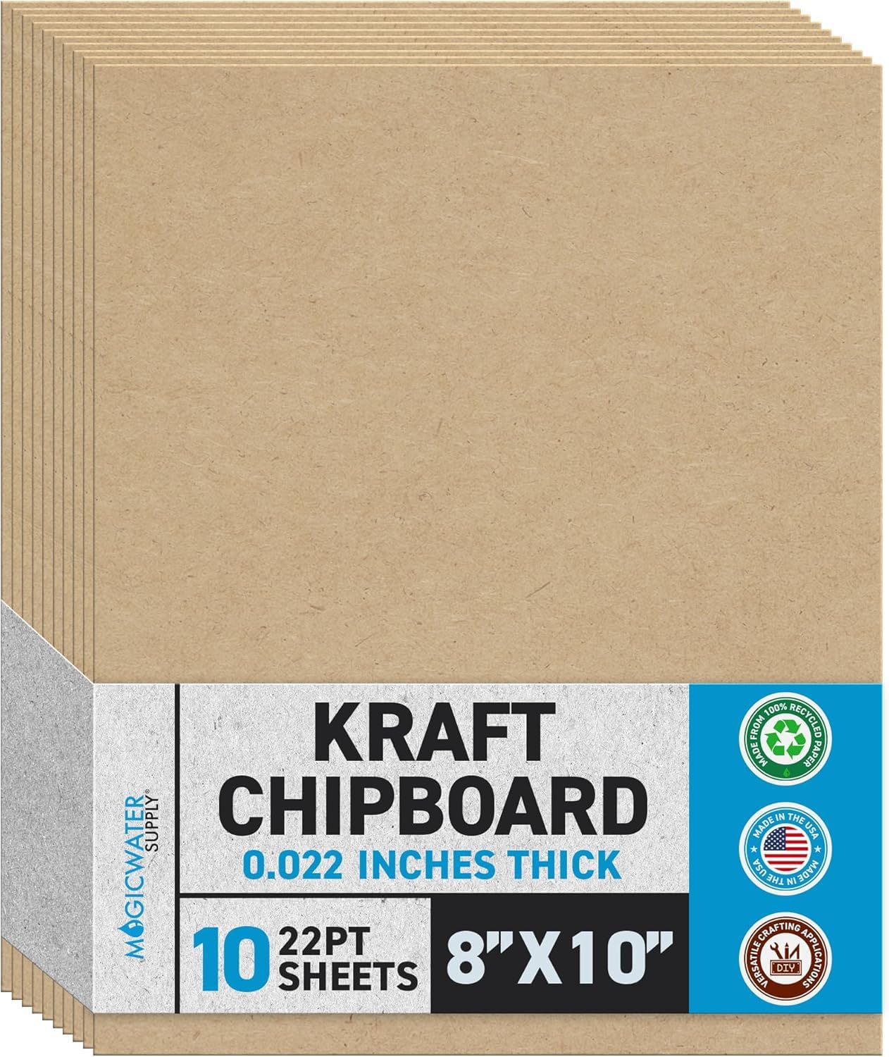 MagicWater Chipboard Sheet - 8x10 inch - 22 pt - 0.022" Thick - 10 Pack